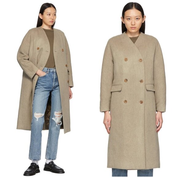 NOTHING WRITTEN COLLARLESS LAMBSWOOL COAT in Oatmeal Women's Medium MSRP $665 - Picture 1 of 12